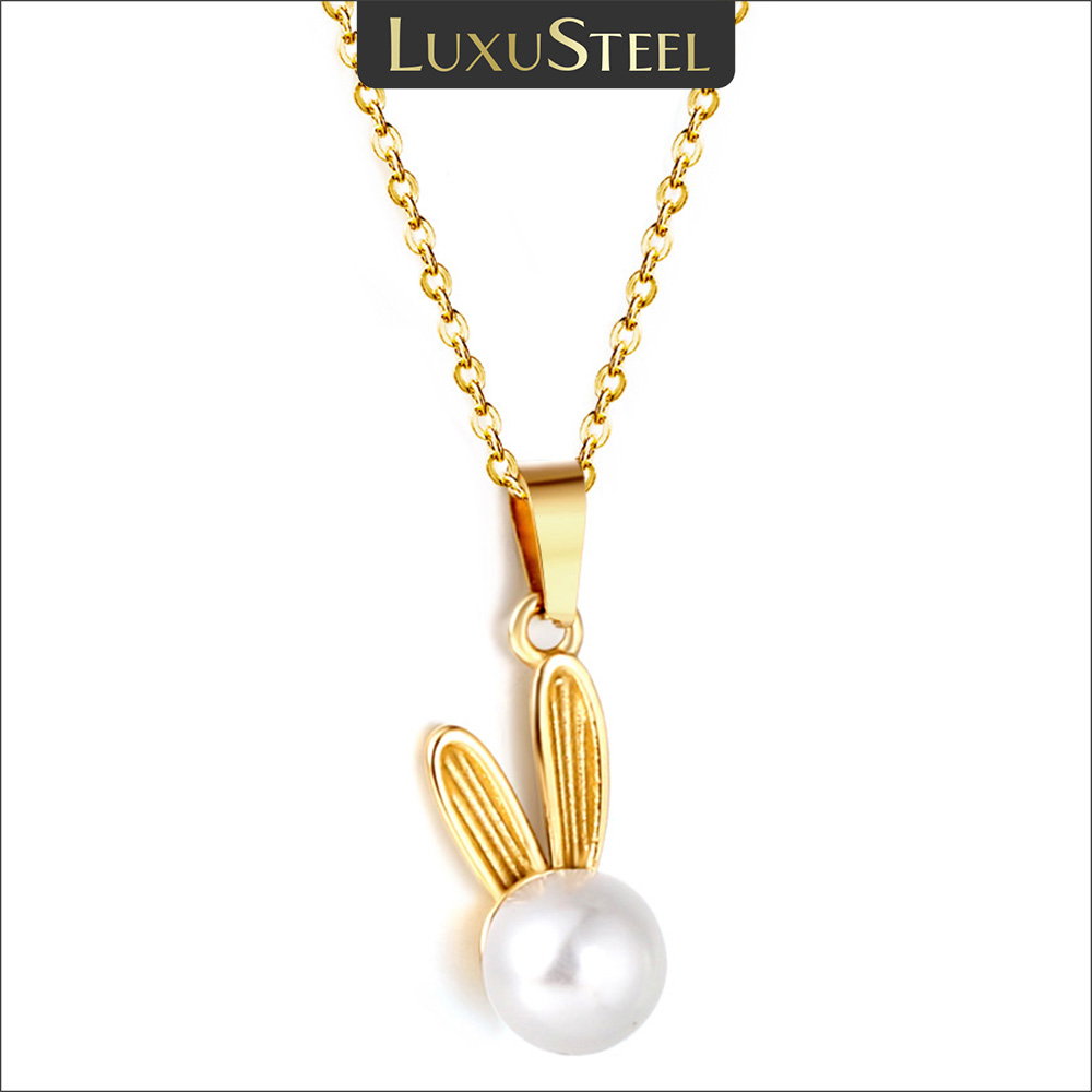 Luxusteel Leuke Konijn Parels Hanger Ketting Voor Vrouwen Meisjes Rvs Sleutelbeen Keten Lucky Chinese Sieraden