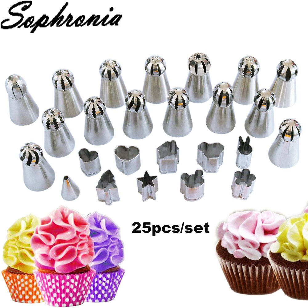 Sophronia 25 Stks/set Rvs Nozzles En Cookie Cutter Voor Cake Icing Decoratie Nozzl Pastry Tips Set CS132