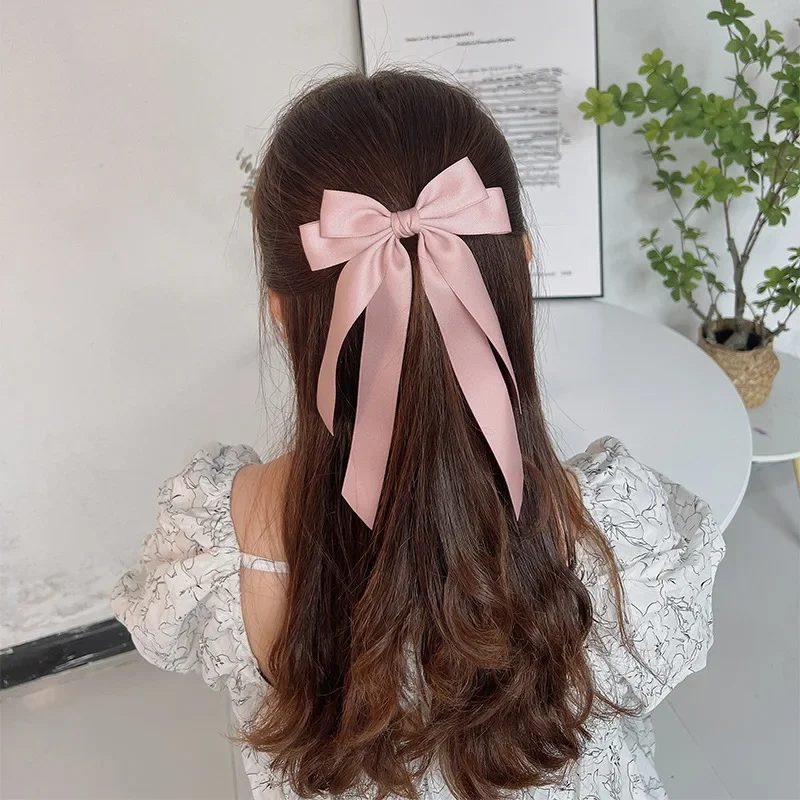 Horquilla con lazo para el pelo para mujer y niña, cinta de tela a la , pinzas para el pelo, lazo blanco y negro, Clip superior, accesorios para cabello femenino