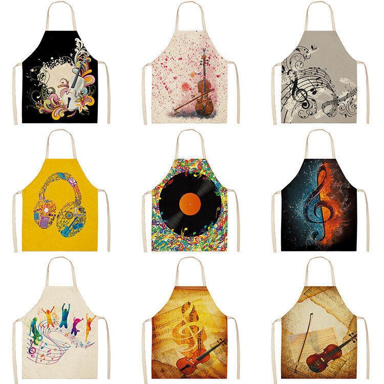 Musical Instrument Kitchen Aprons For Women Cotton Linen Bibs Household Cleaning Pinafore Home Cooking Apron 53*65cm WQL0141