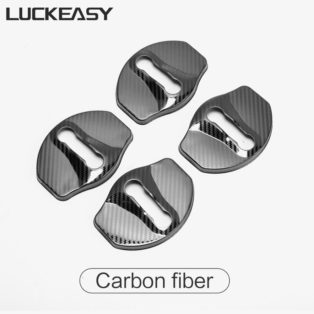 LUCKEASY Door door lock stainless steel protective cover for Tesla Model 3 Imitation carbon fiber / black 4pcs / set