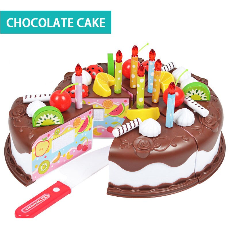 150pcs Plastic Kitchen Toy Shopping Cart Set Cut Fruit and Vegetable Food Play House Simulation Toys Early Education Girl: Chocolate Cake