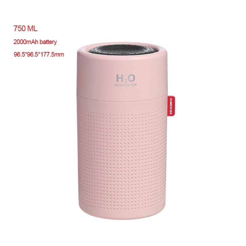 750ML Wireless Air Humidifier Diffuser Protable USB Rechargeable Mini Electric Cool Mist Humidifier With LED Night Light: 750ML pink
