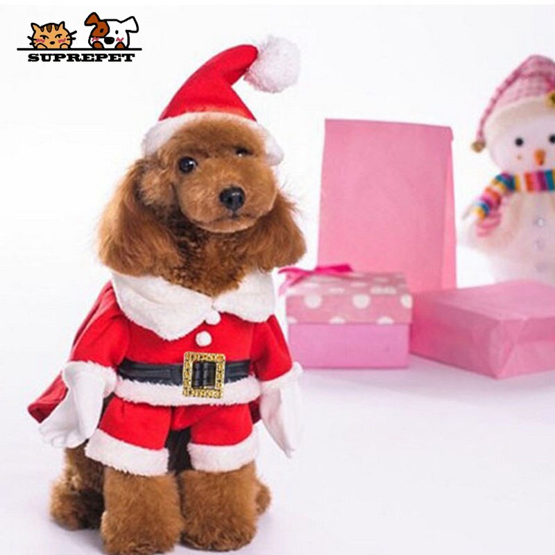 SUPREPET Fleece Warm Christmas Suit for Small Dogs Winter Skin Friendly Pet Clothes Exquisite Belt Puppy Costume