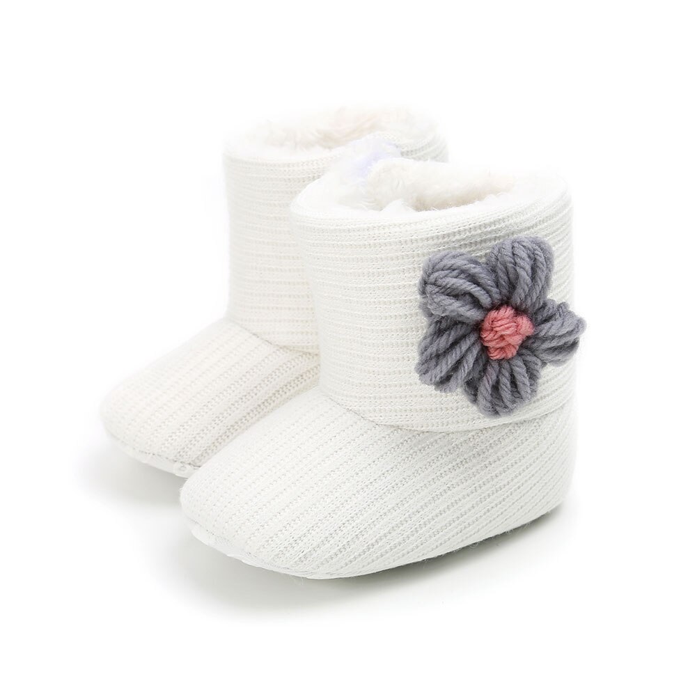 Baby Cute Warm Winter Boots Babies Girl Toddler Infant Winter Snow Boot Fur Faux Shoes Cotton Flower 0-18M: D / 13-18 Months