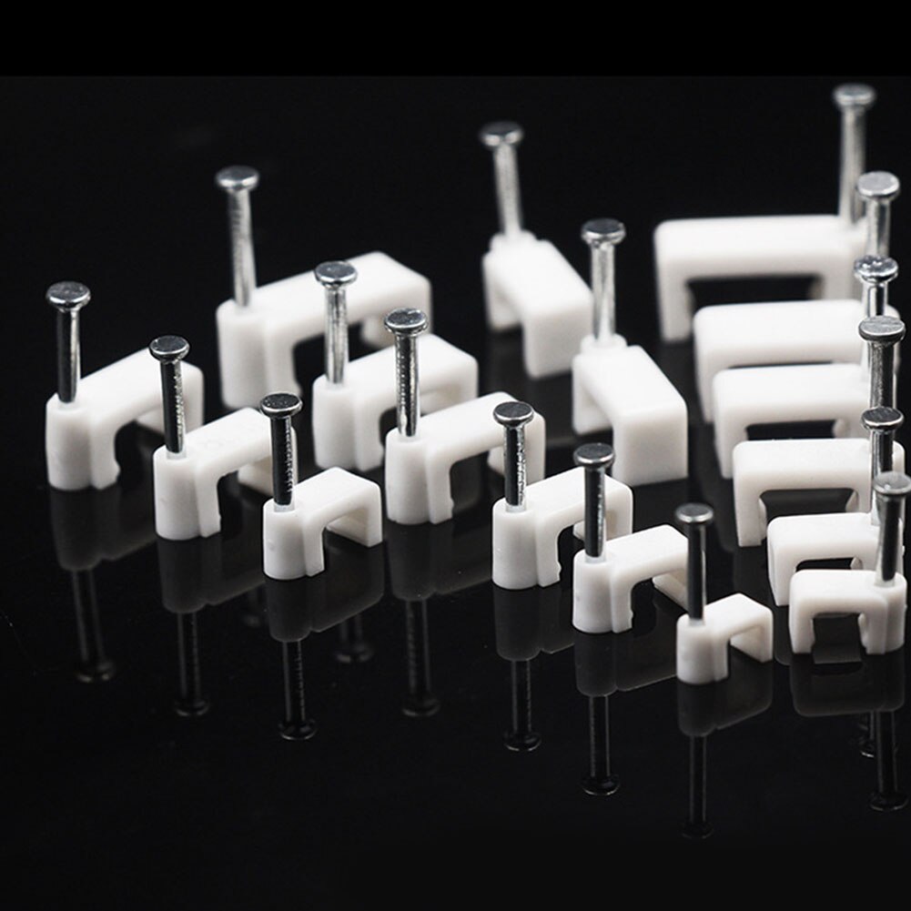 100pcs Home Supplies DIY Cable Clip Multipurpose Fixing Office Wire Card Clamp Square With Nail Mount Wall Sub Line Trough