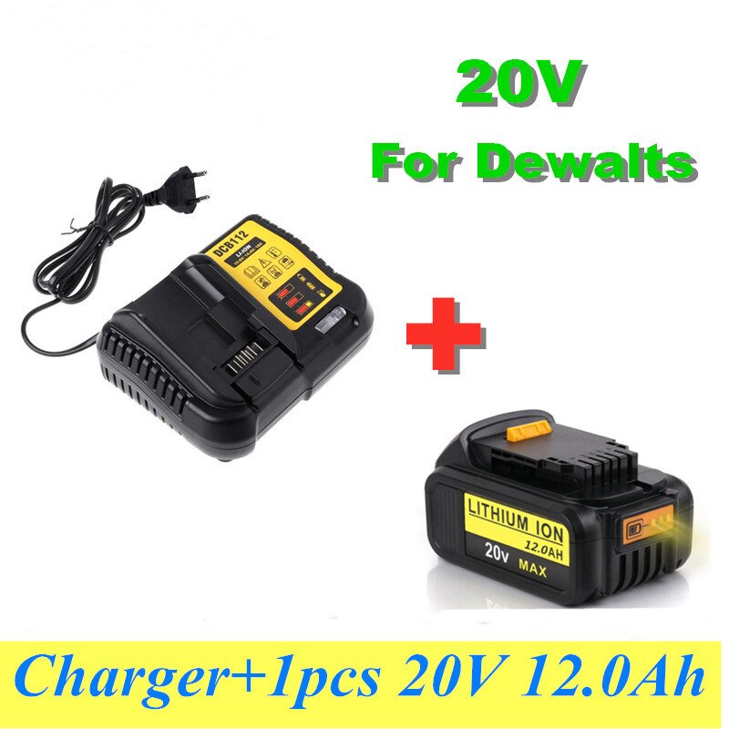 20V 12000mAh For DeWalt DCB200 MAX Rechargeable Power Tools Battery Replacement DCB181 DCB182 DCB101 DCF885 DCF887 + 3A Charger: Red