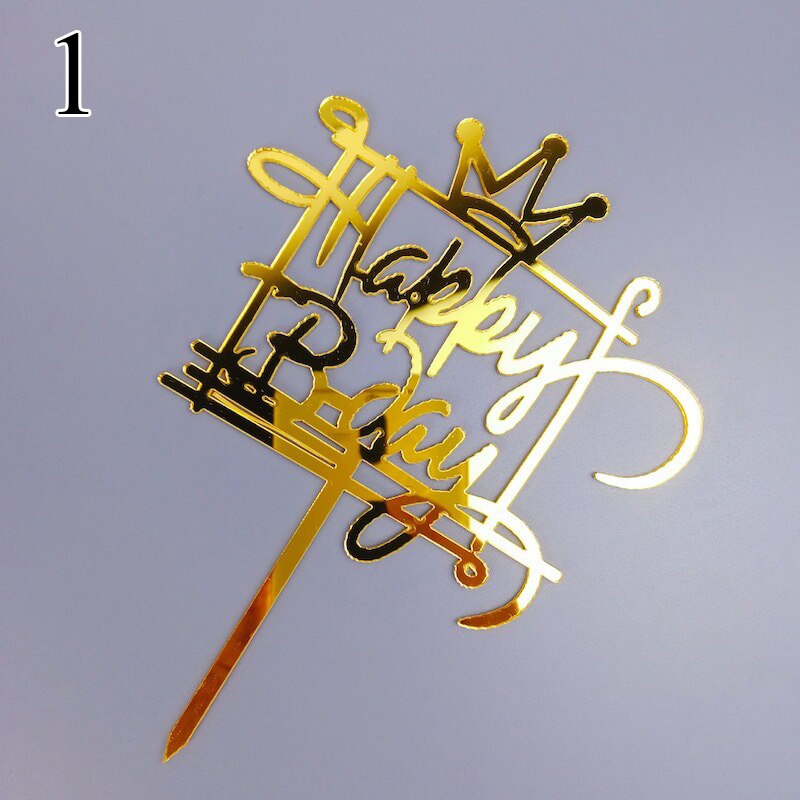 Mirror Acrylic Cake Topper Cute Crown Happy Birthday Letters Cake Topper For Kids Birthday Cake Decor Baby Shower Cake Topper: 12
