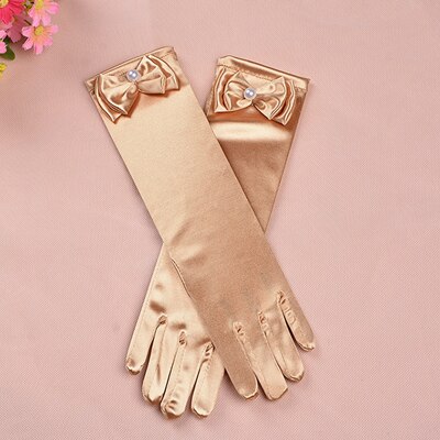 neue handschuhe für mädchen Lange prinzessin handschuhe mädchen hochzeit kleid handschuh bogen kostüm zubehör Satin- handschuhe geburtstag blau: Elfenbein