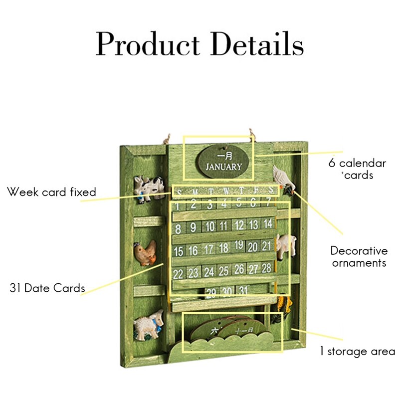 Mini calendrier mural en bois, petit calendrier en bois, décoration nordique, style méditerranéen, pour le bureau