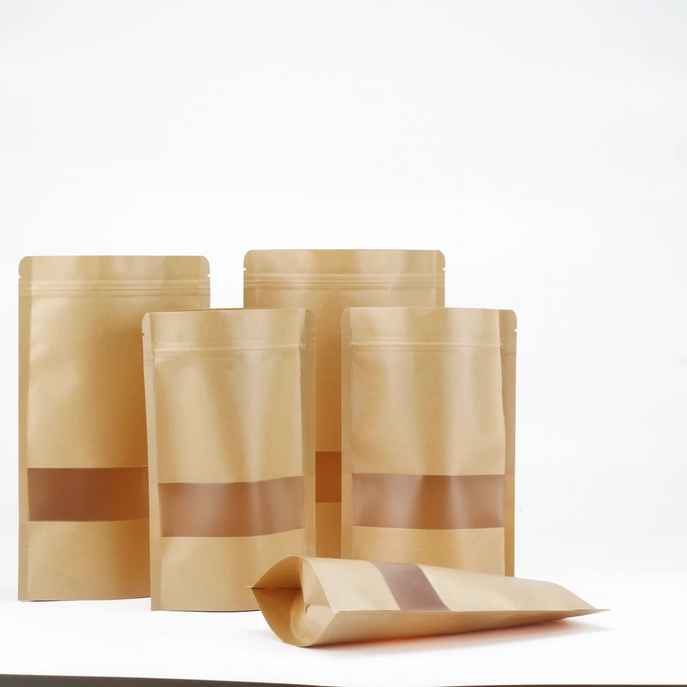 20/50pcs Kraft Paper Zip Lock Bags with Clear Window Reusable Packing Stand Up Dried Food Fruit Tea Self Sealing Pouches