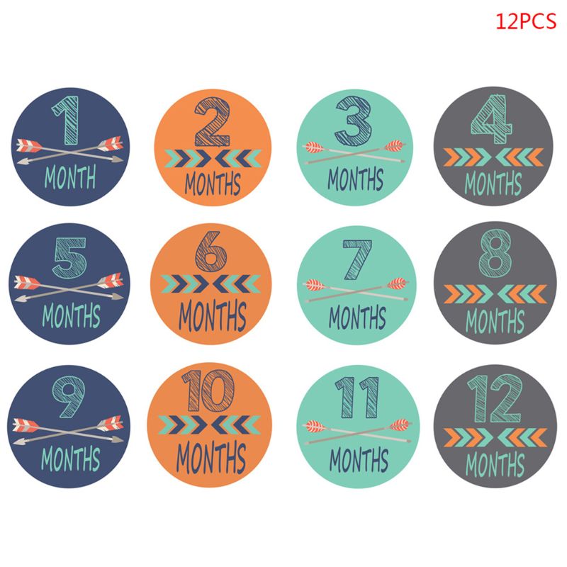 12 Pcs/set 1-12 Month Sticker Baby Photography Milestone Memorial Monthly Newborn Kids Commemorative Card Number Photo Props