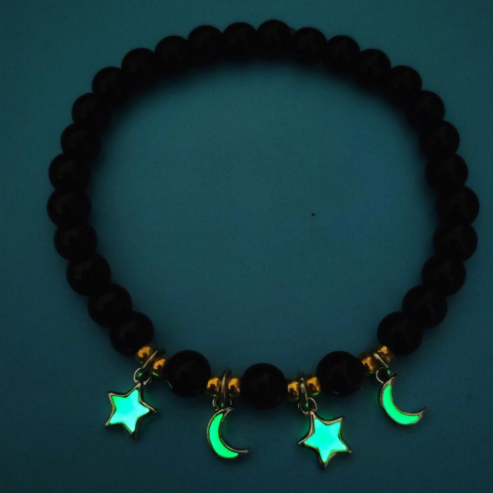 Natural Volcanic Stone Pentagram Moon Lady Luminous Bracelet Women&#39;s Charm Bracelet Gleaming in the Dark