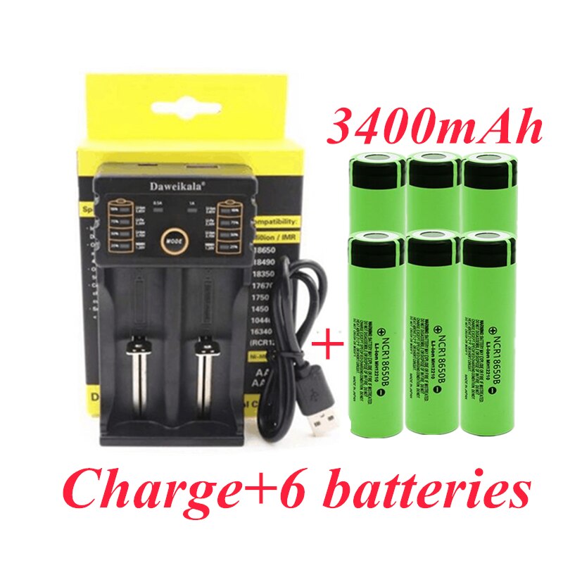 NCR 18650B 3.7V 3400 MAH 18650 Lithium Rechargeable Battery For Panasonic Flashlight Bateries and USB charger: Red