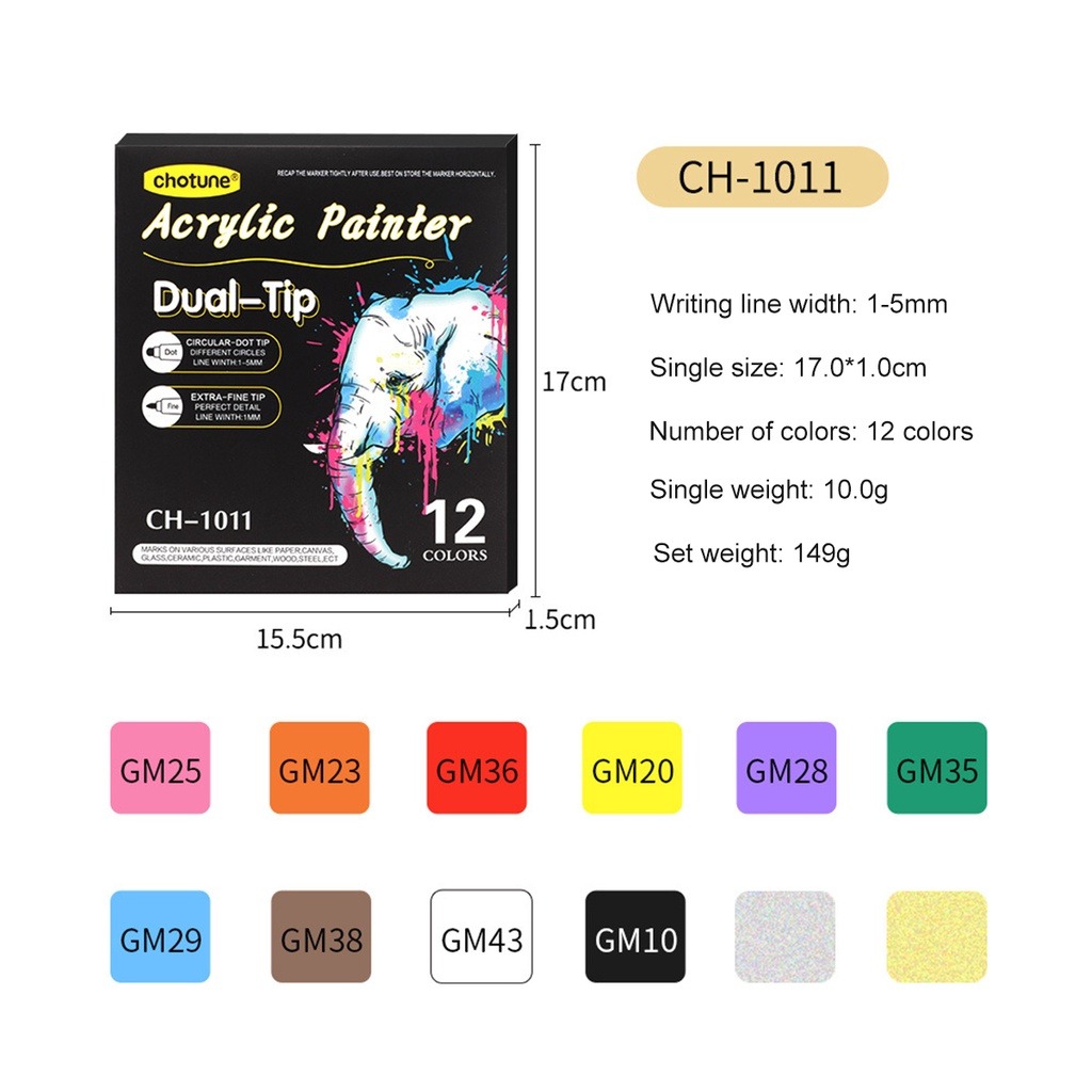 Marqueur acrylique Gouache à Double extrémité 12/24/36 couleurs, pigment étanche, marqueur Graffiti pour bricolage, fournitures de bureau et scolaires: WHITE