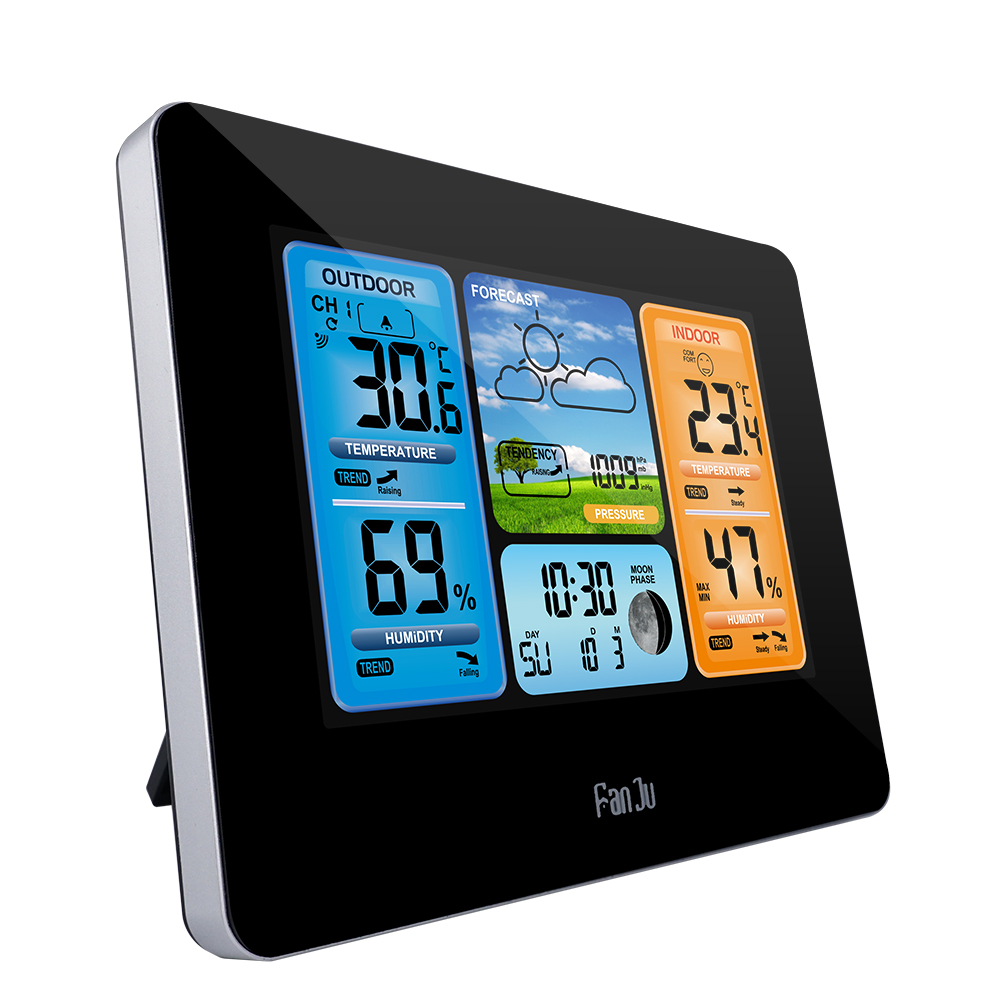 Digital alarm vægur vejrstation wifi indendørs udendørs temperatur fugtighed tryk vind vejrudsigt lcd