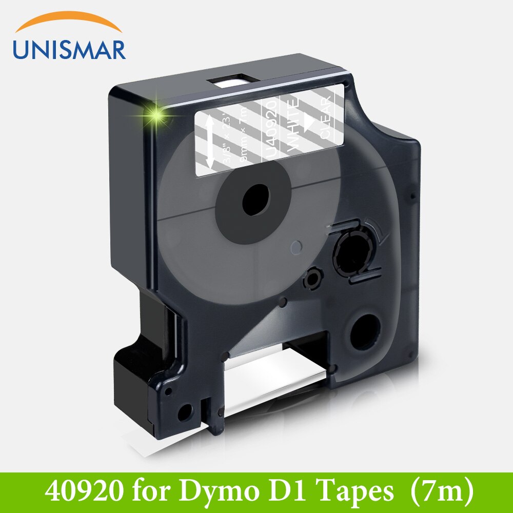 Unismar 9mm Label Tapes for Dymo D1 40913 40910 40917 40918 Label Manager 120P 210D 360D Label Writer 400 Label Maker 15 Color: White on Clear