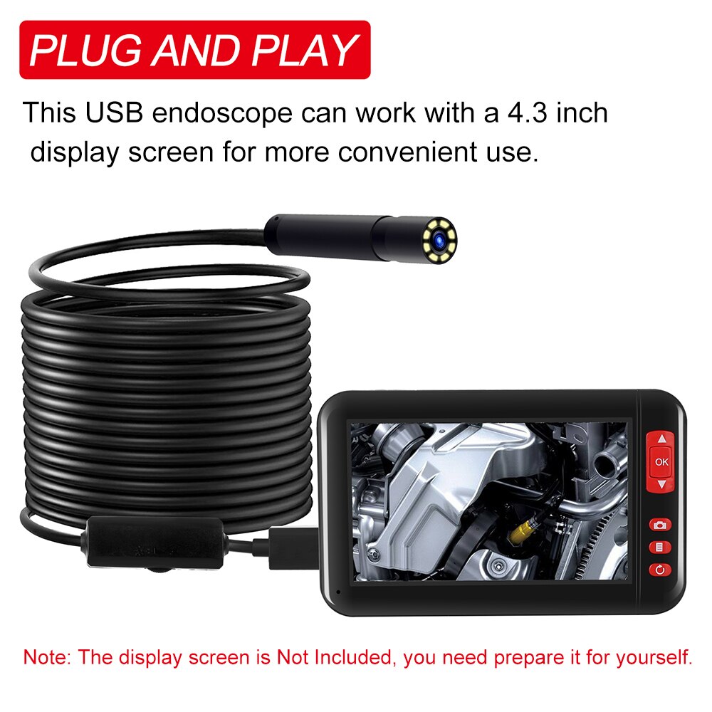 IP67 Waterproof USB Endoscope 10m/5m/2m Wire Industrial Endoscope Borescope Inspection Camera Built-in 8pcs LEDs 8mm Lens
