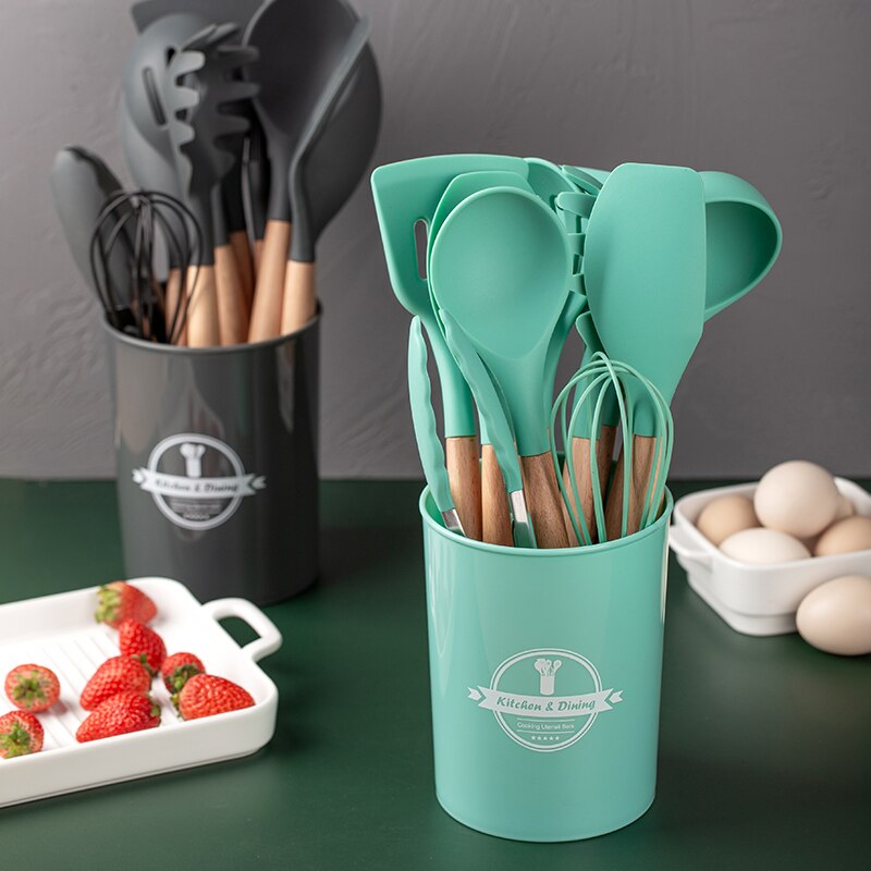 12Piece Silicone Cooking Kitchen Utensils Set Nylon Utensils Stainless Steel Cooking Utensil Set