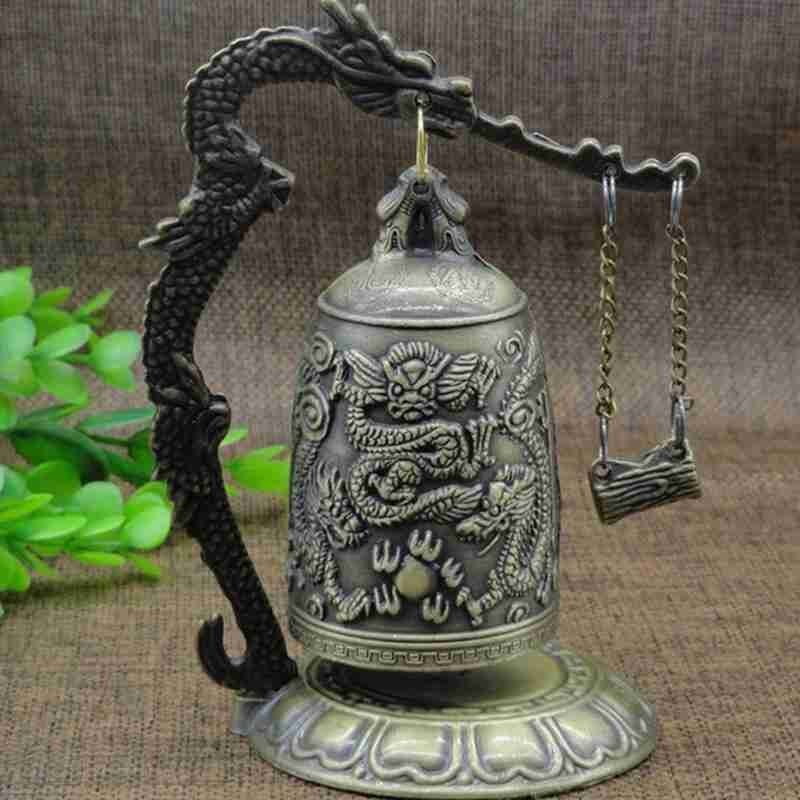 Buddhism Temple Brass Copper Dragon Bell Lotus Buddhism Arts Decor Home Dragon Copper Carved Ornament Statue Crafts Bell R9U8