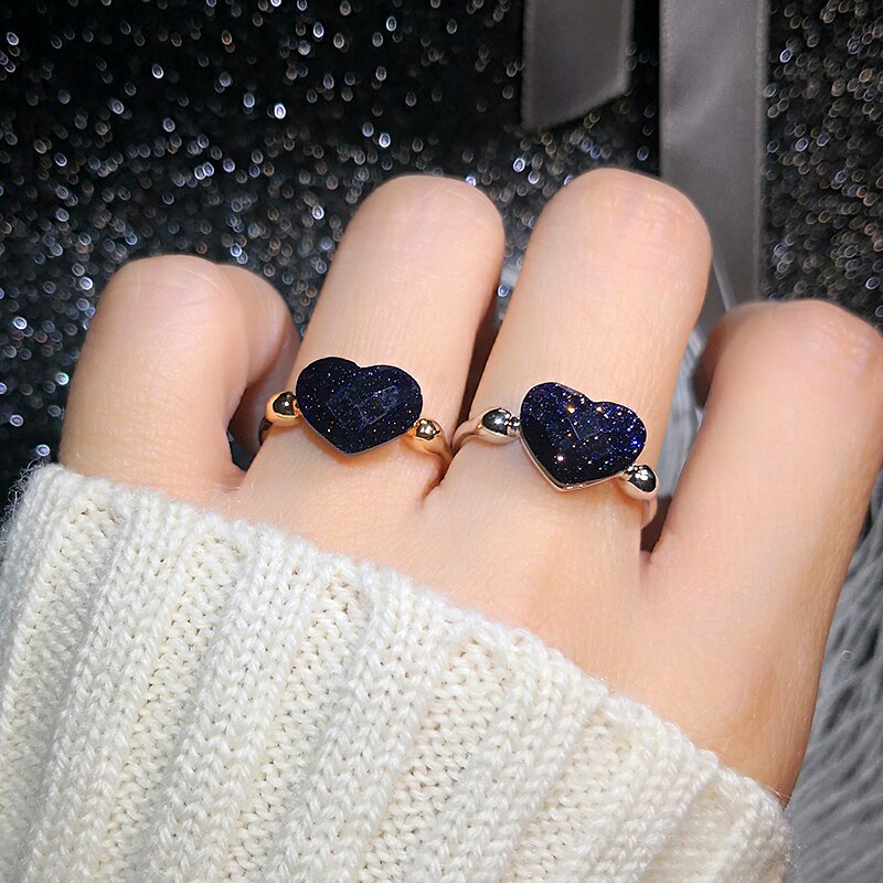 Rigant Crystal Ringen Hartvorm Blauw Zand Zwart Rose Goud Kleur Crystal Sieraden Voor Vrouwen Meisje