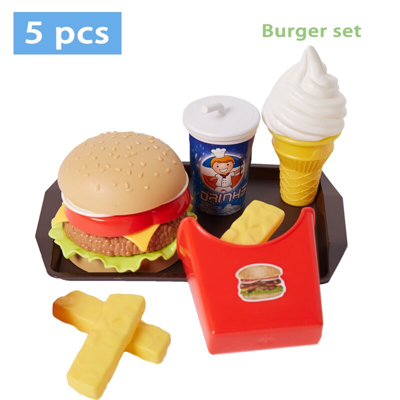 Juguetes de comida de imitación para niños, casa de juego para bebés, hamburguesa, perro , patatas fritas, juego de cocina de juguete, juguetes educativos de comida rápida: Burger set