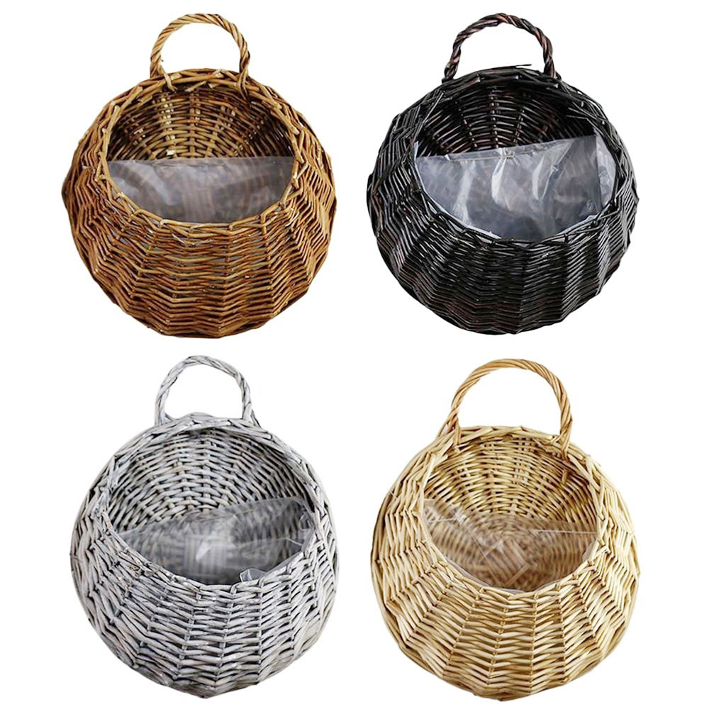 Flettede rattan blomsterkurv håndlavet 23*18cm vase hængende kurv planter rede vin krukke beholder væg plante indretning