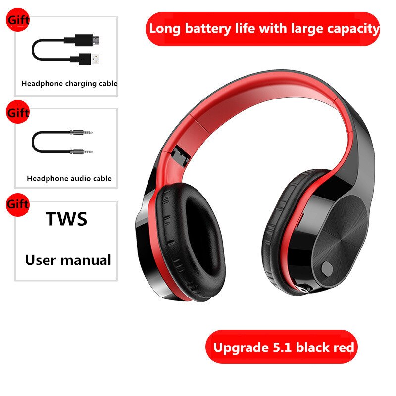 Casque d'écoute Bluetooth Tws 5.1 Audifonos sans fil écouteurs 9D Microphone de jeu antibruit Auriculares casque filaire: T5 black red