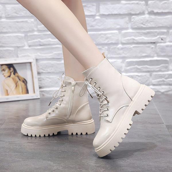 Sko rund tå kvinne flate støvletter midten-legge støvletter kvinner vinter fottøy støvler-dame lav kort gummi lolita damer høst: 1 / 36