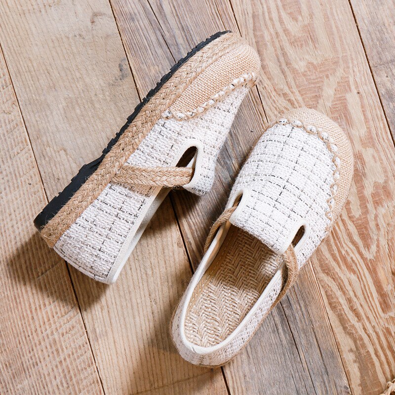 Zapatillas con tela transpirable de cáñamo con entramado de zapatos de lino para mujeres nuevos de primavera