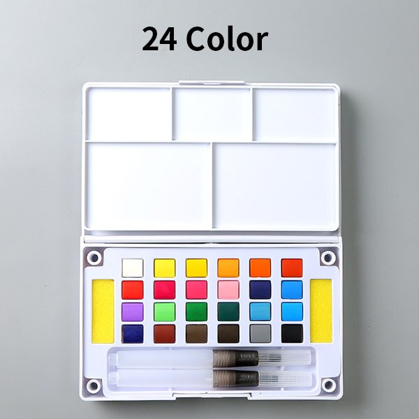 Solid Watercolor Paint Set Box With Paint Brush Pen Portable Water Color Pigment For School Students Beginner Art Supplies: 24 color