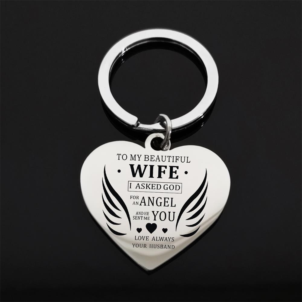 Par de jóias para o meu querido marido/para a minha bela esposa coração chaveiro titânio aço pingente colar