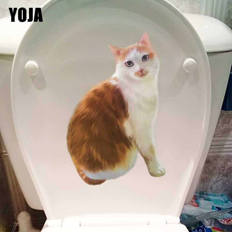 Yoja 14.2 × 21.9cm persoonlijkheid cartoon muurdecoratie gele kleine oranje kat toilet stickers wc accessoires  t1-2503