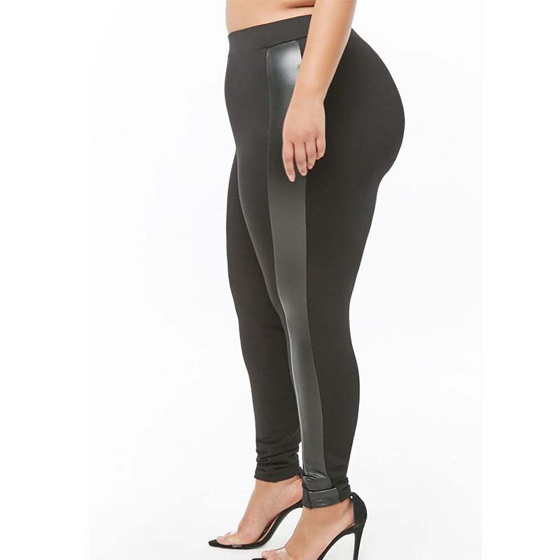 Plus size højtaljet fitness leggings efterår slankende 4xl 5xl sort pu læder patchwork legging anti cellulite bukser til kvinder: 5xl
