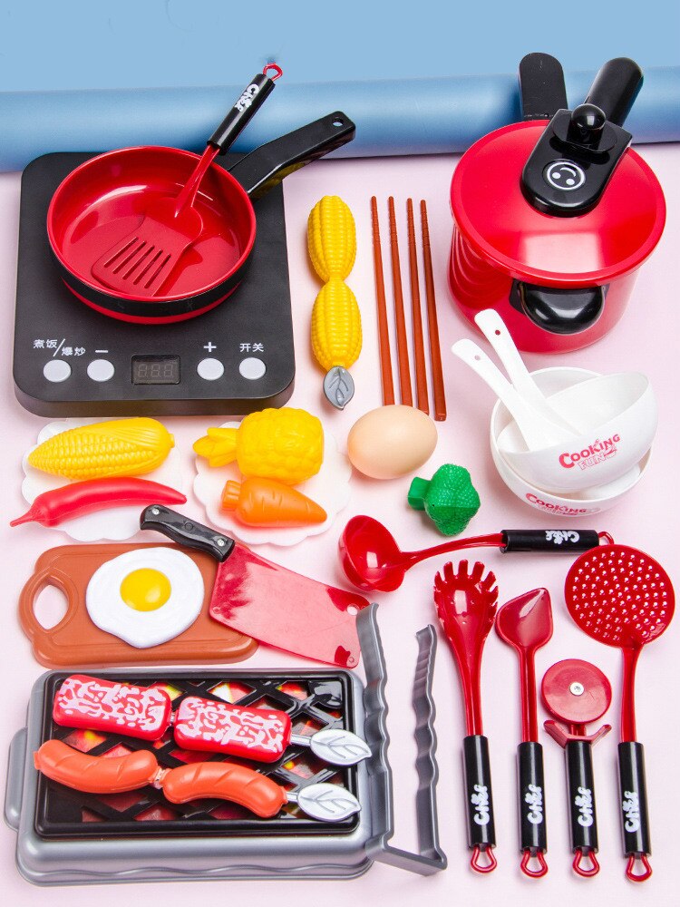 Cucina per bambini Set Da Cucina Giocattoli di Grandi Dimensioni Bambola di Simulazione Cibo Pentolame E Utensili Per Cucinare Pentola Padella di Cottura Utensili della Casa del Gioco Giocattoli per le Ragazze: 37pcs