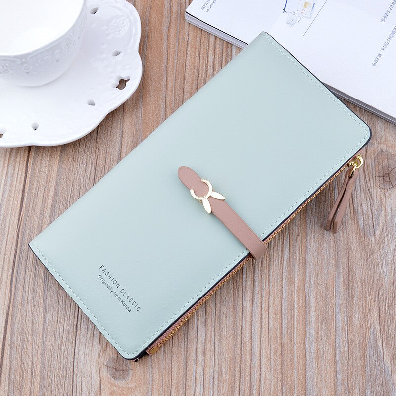 Large Capacity Women Pu Leather Wallets Multifunction Long Hasp Purses Ladies Coin Card Holders Portable Clutch Carteras: Light green Long