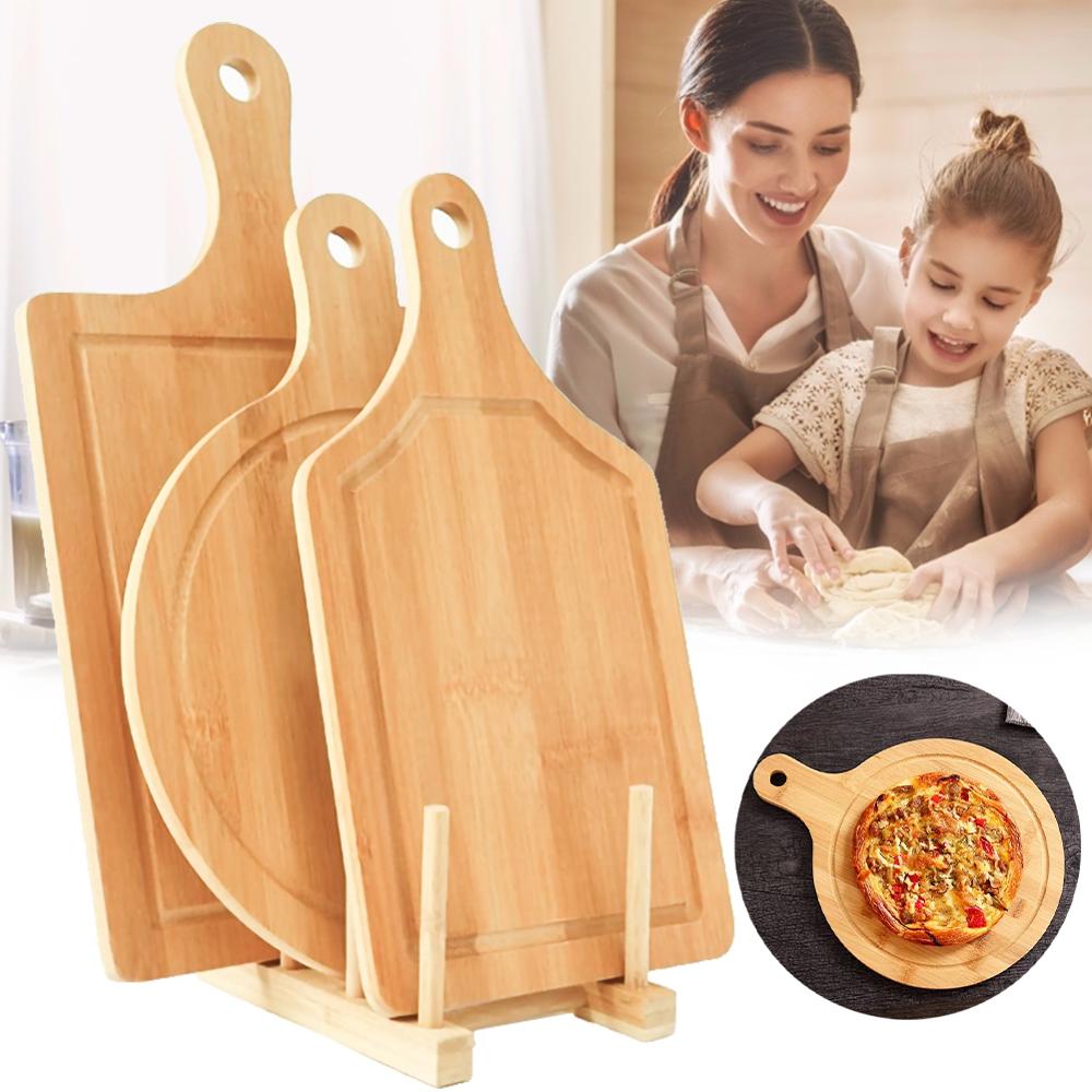 Wooden Pizza board Round with Hand Pizza Baking Tray Pizza Stone Cutting Board Platter Pizza Cake Bakeware Tools