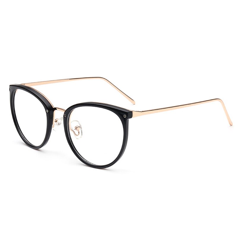 Luipaard Retro Ronde Womens Brilmonturen Optische Clear Lens Eyewear Vintage Cat Eye Brillen Frames Voor Vrouwen: Bright Black