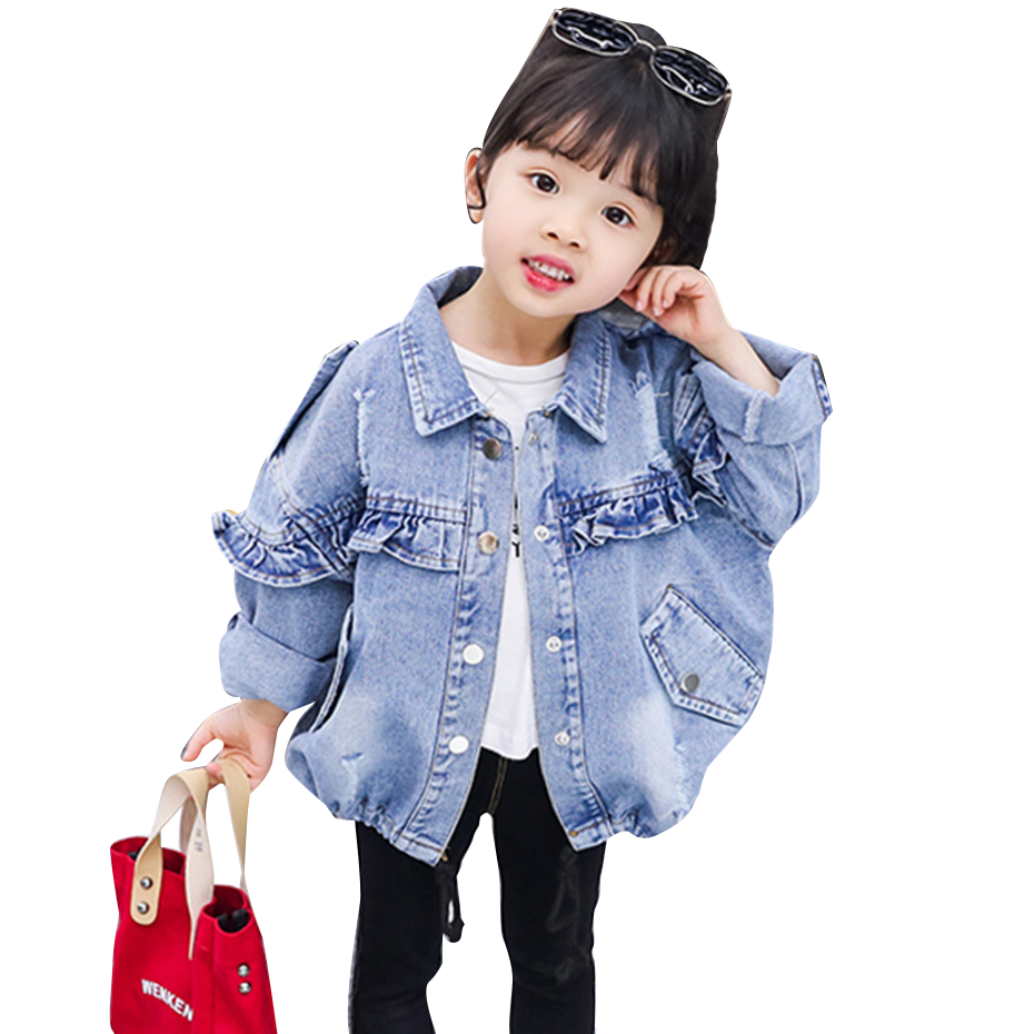 Meisjes Jas Ruches Meisje Denim Jacekt Jas Kinderen Lente Herfst Jas Kinderen Casual Stijl Baby Meisje Kleding