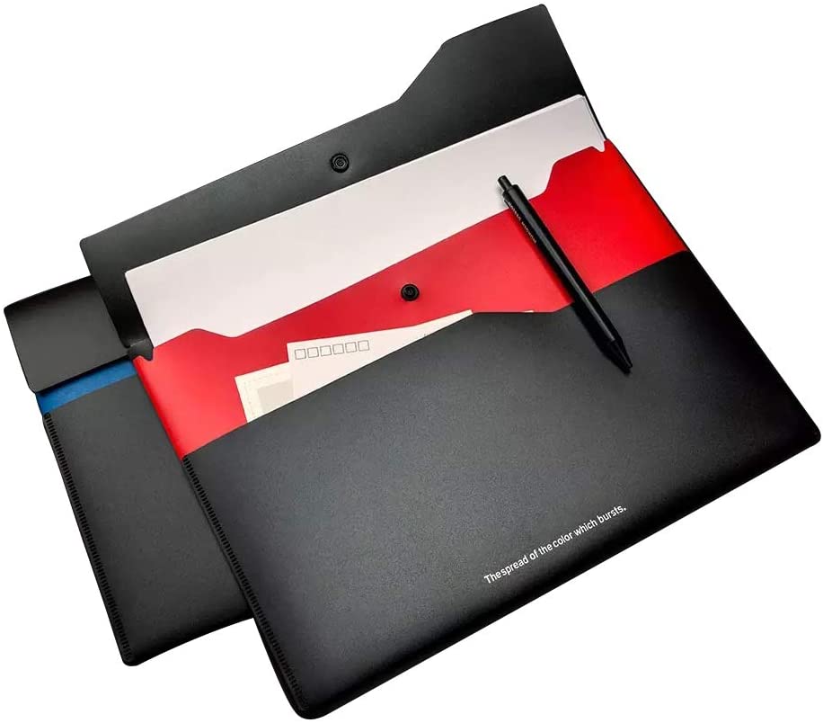 A4 File Envelope Folder Double-Layer Plastic Clip with Snap Fastener Ploy Document File Organizer for School/Home/Office