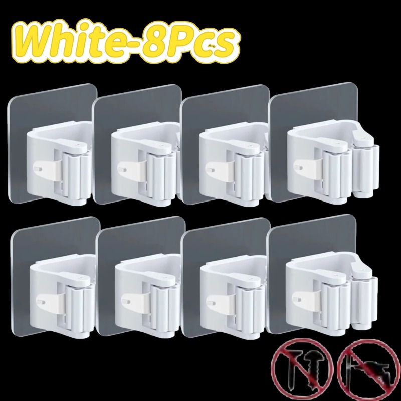 Supporto per scopa autoadesivo Supporto per scopa Supporto per scopa a parete Supporto per scopa Spazzola per spazzare Gancio Organizzatore di stoccaggio Accessori per la cucina del bagno: BIANCO