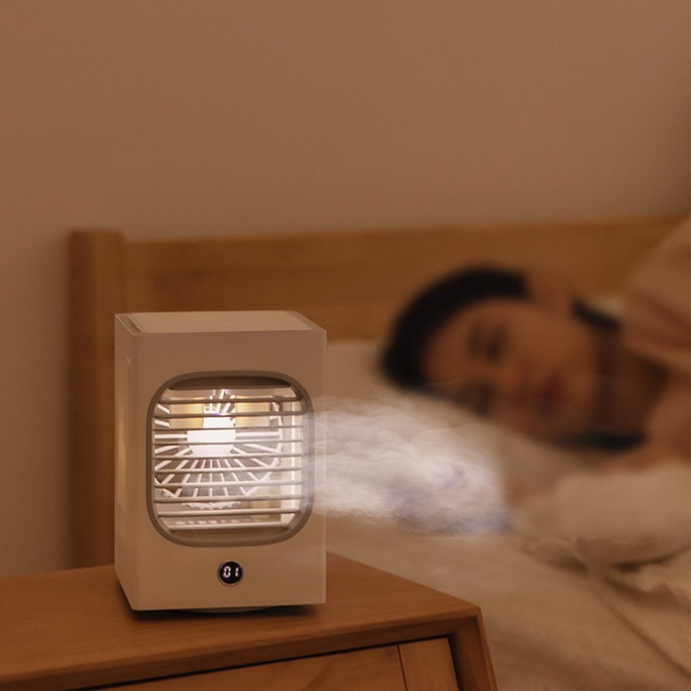 Hoofd Schudden Watergekoelde Airconditioning Ventilator Geïntegreerde Luchtbevochtiger Thuis Slaapkamer Mini Grote Capaciteit Usb Verstuiver