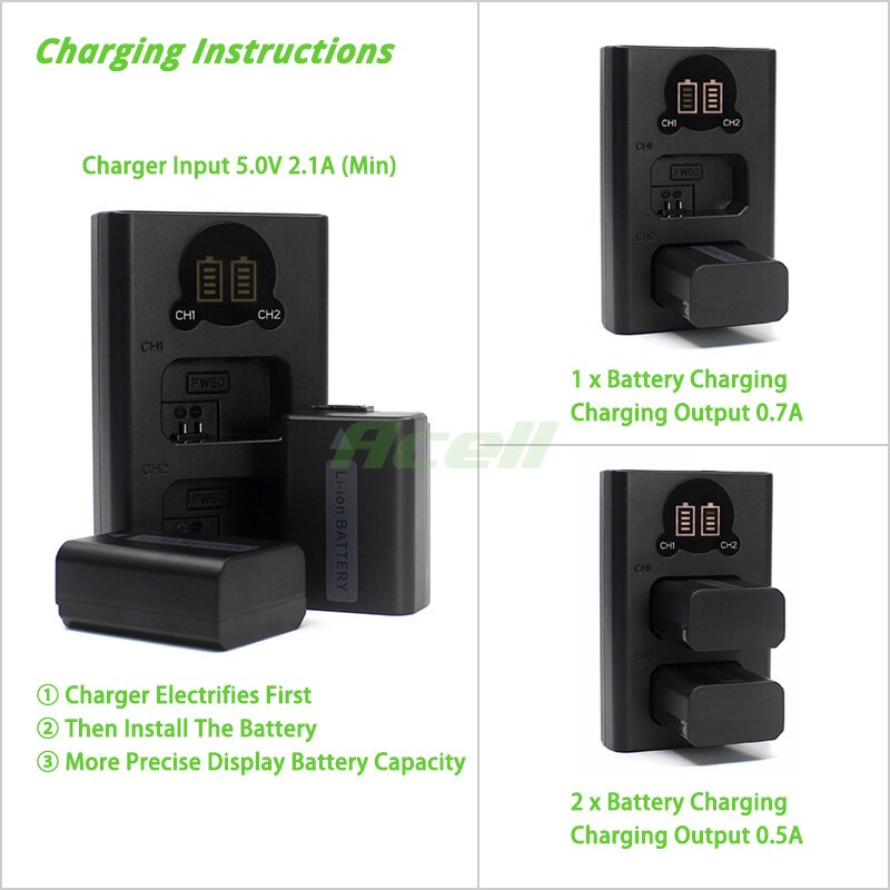 Double chargeur de batterie LCD NP-FW50, pour SONY a7 ILCE-7 a7S ILCE-7S a7R ILCE-7R a6500 a6300 a6100 NEX-5 RX10IV remplacement d'appareil photo BC-VW1