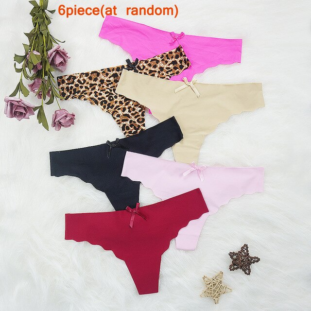 6pcs/lots Seamless Thongs Sexy Intimate Underwear Women Panties Leopard Print Super Thin Tangas Ice Silk Low-rise Ladies T Panty: 87331 / XL