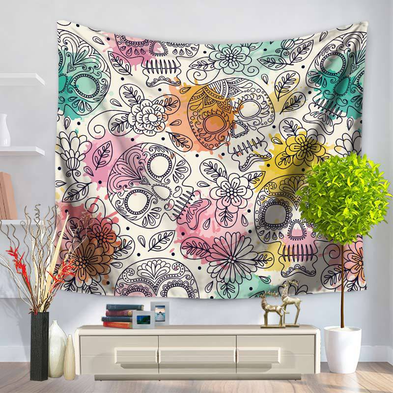 Koti koristeellinen seinälle ripustettava matto kuvakudos suorakulmio päiväpeite kallo pää kuolleiden päivä kuvio  gt1123: 150 x 200cm / 2