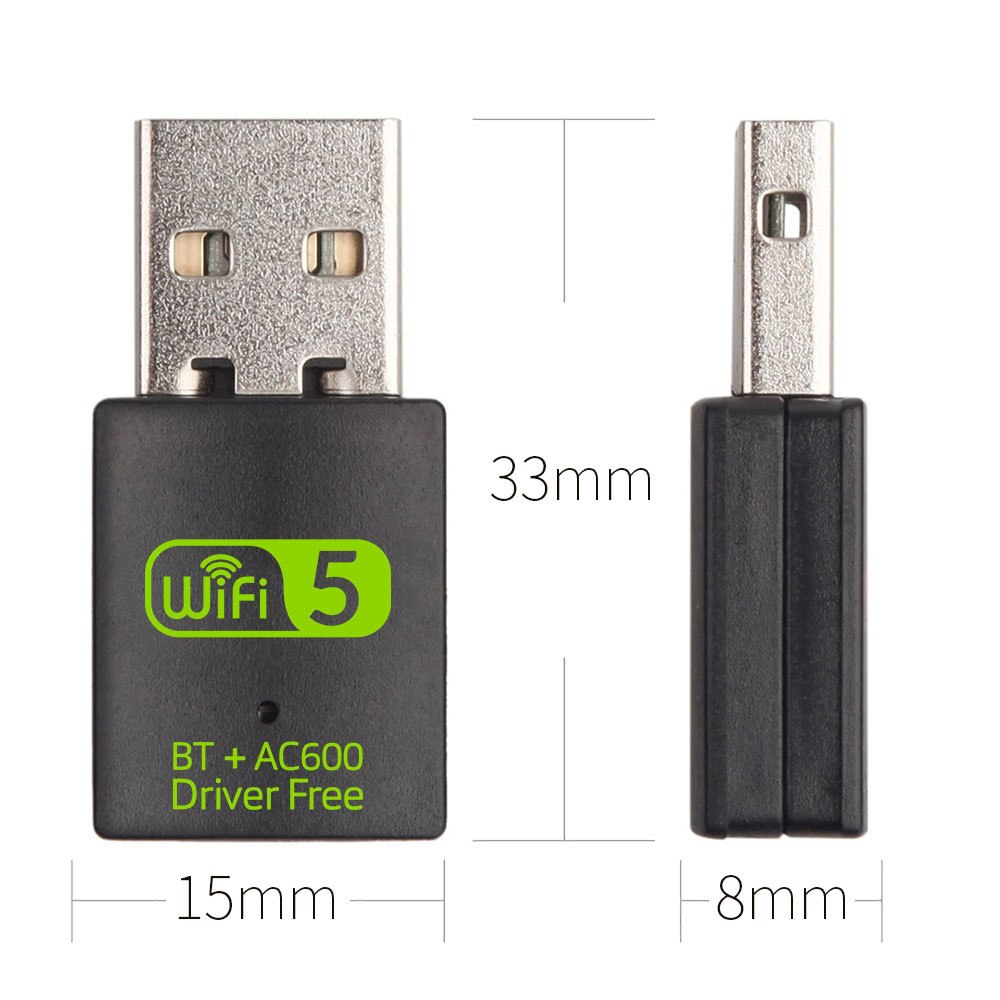 USB WiFi Bluetooth Adapter 600Mbps Dual Band 2.4/5Ghz Wireless External Receiver Mini WiFi Dongle for PC/Laptop/Desktop