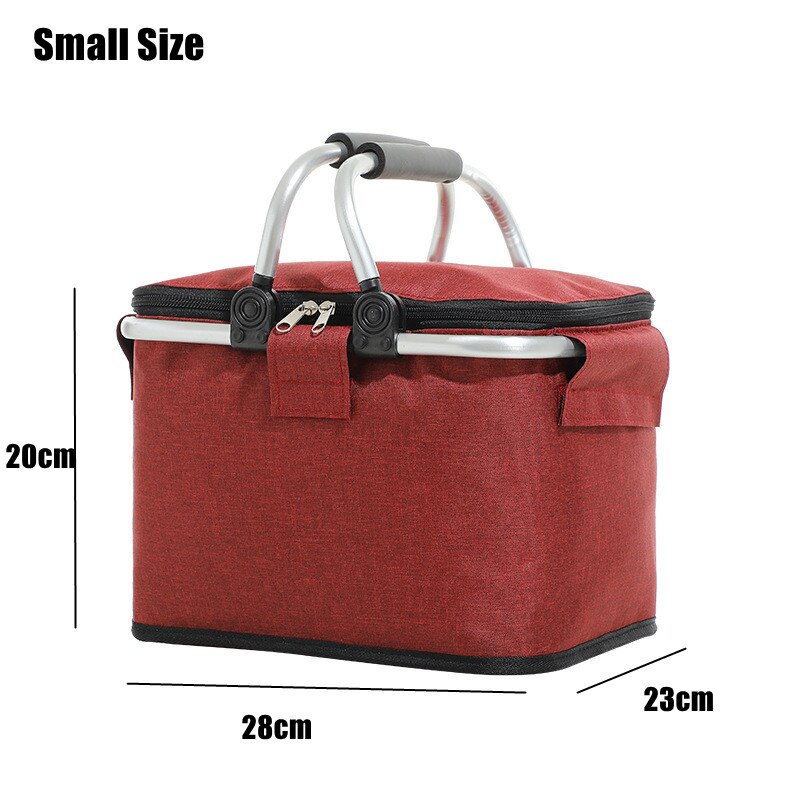 Outdoor Picnic Bag Portable Insulation Bag Camping Drinks Food Storage Basket Foldable Camp Bag Foldable Large Capacity: Small red