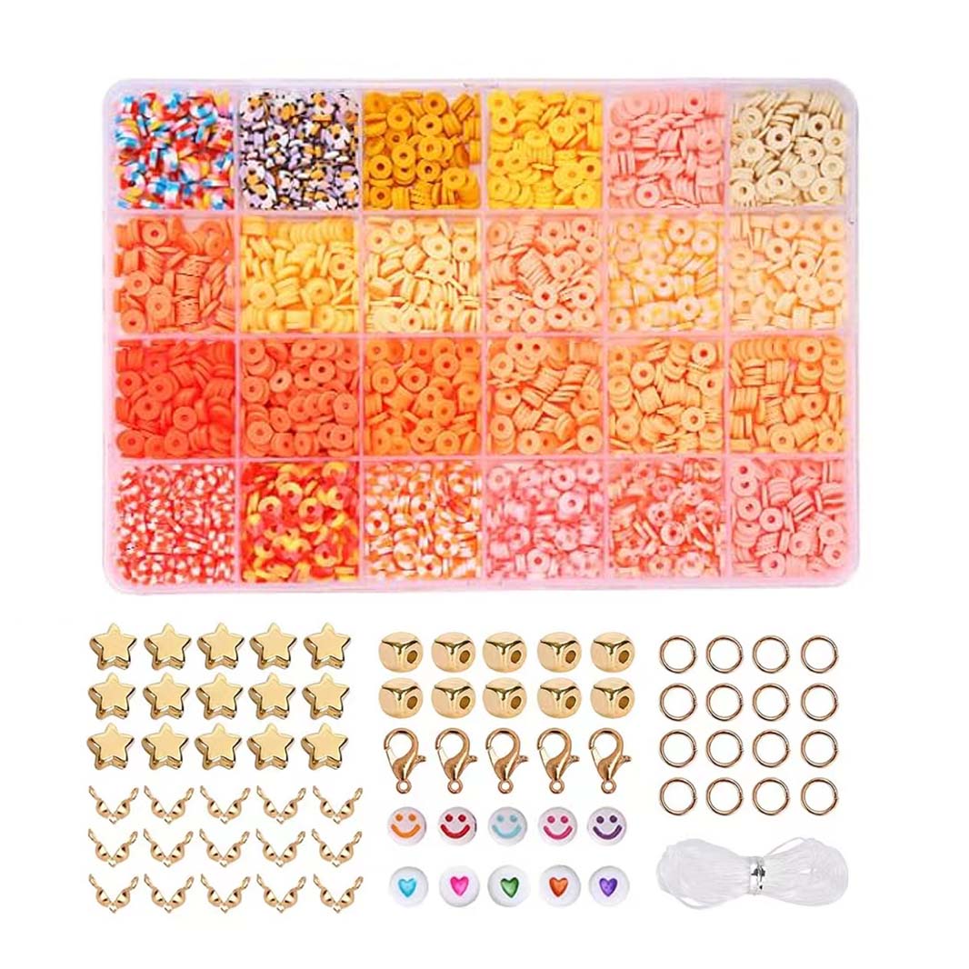 El kit para hacer pulseras de cuentas de arcilla de 2400 piezas incluye cuentas sueltas y hilo para manualidades de joyería DIY para niñas: Naranja
