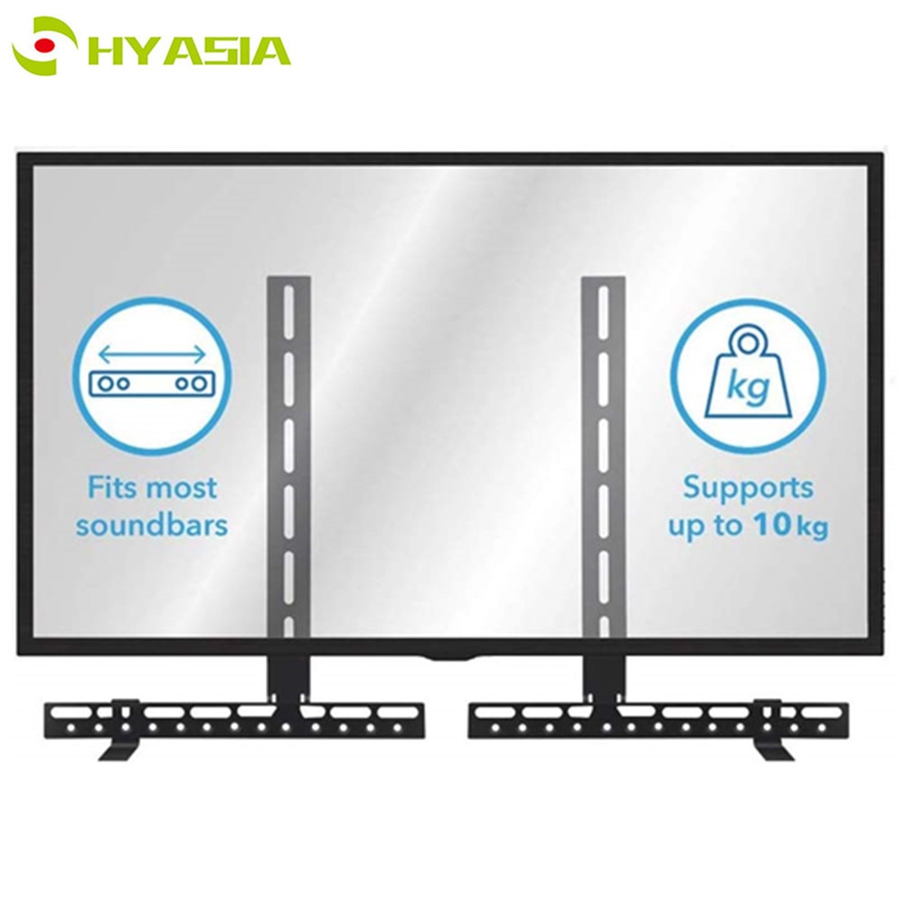 Hyasia tv soundbar monterer soundbar beslag til montering over eller under tv'et justerbar arm passer til ingen boring mount holder stand