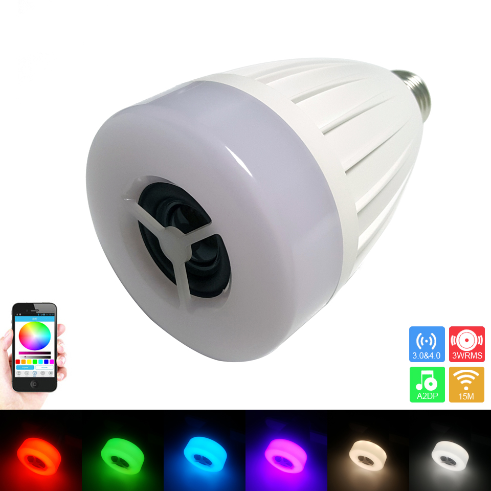 E27 Smart Kleurrijke Lamp AC100-240V RGBW Draadloze LED Muziek Lamp Audio Speakers Lamp Dimbare met APP Controle Wifi